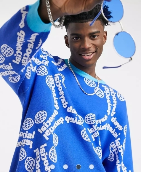 NWOT Asos knit oversized all over day social print sweater - Picture 3 of 7